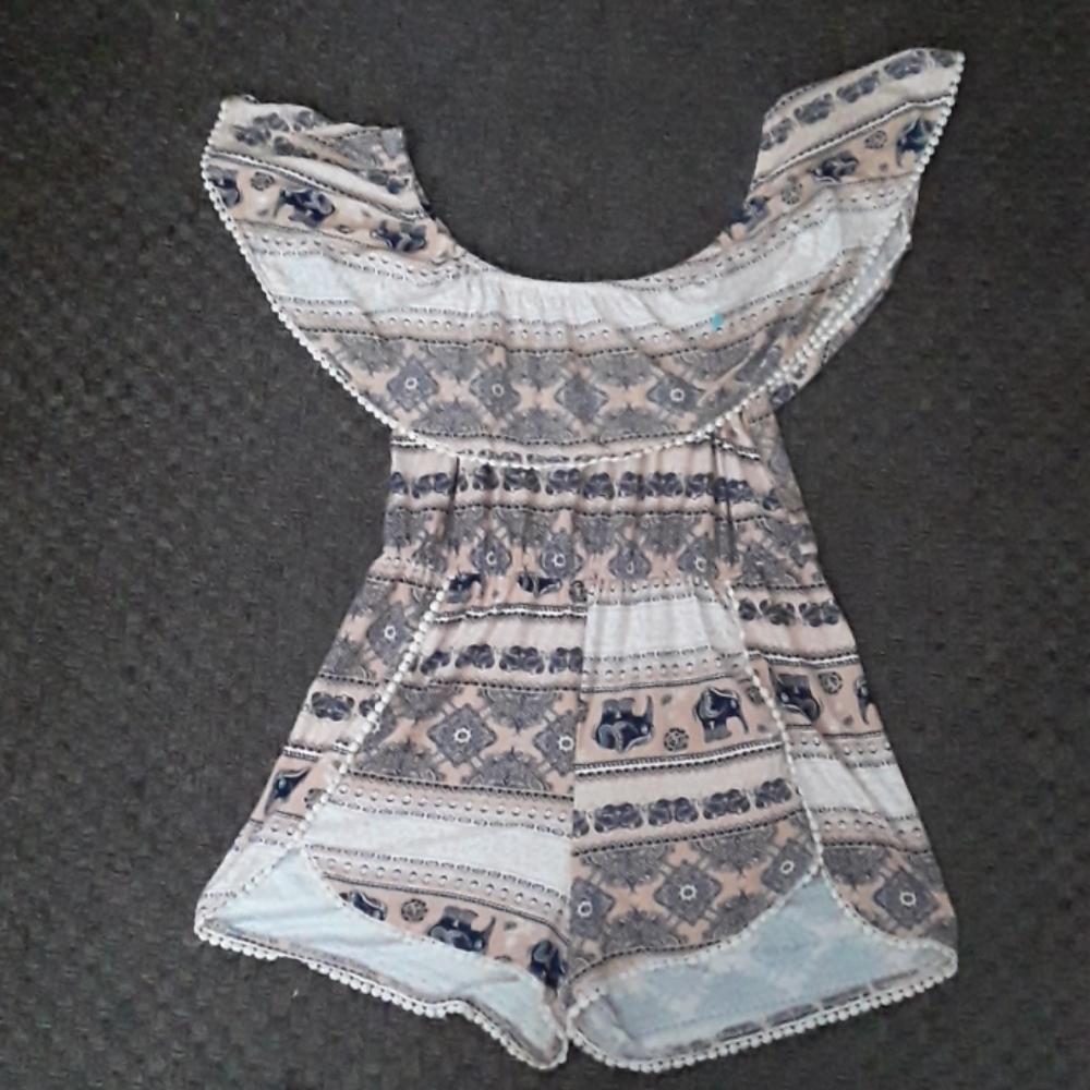 A pink, blue white romper